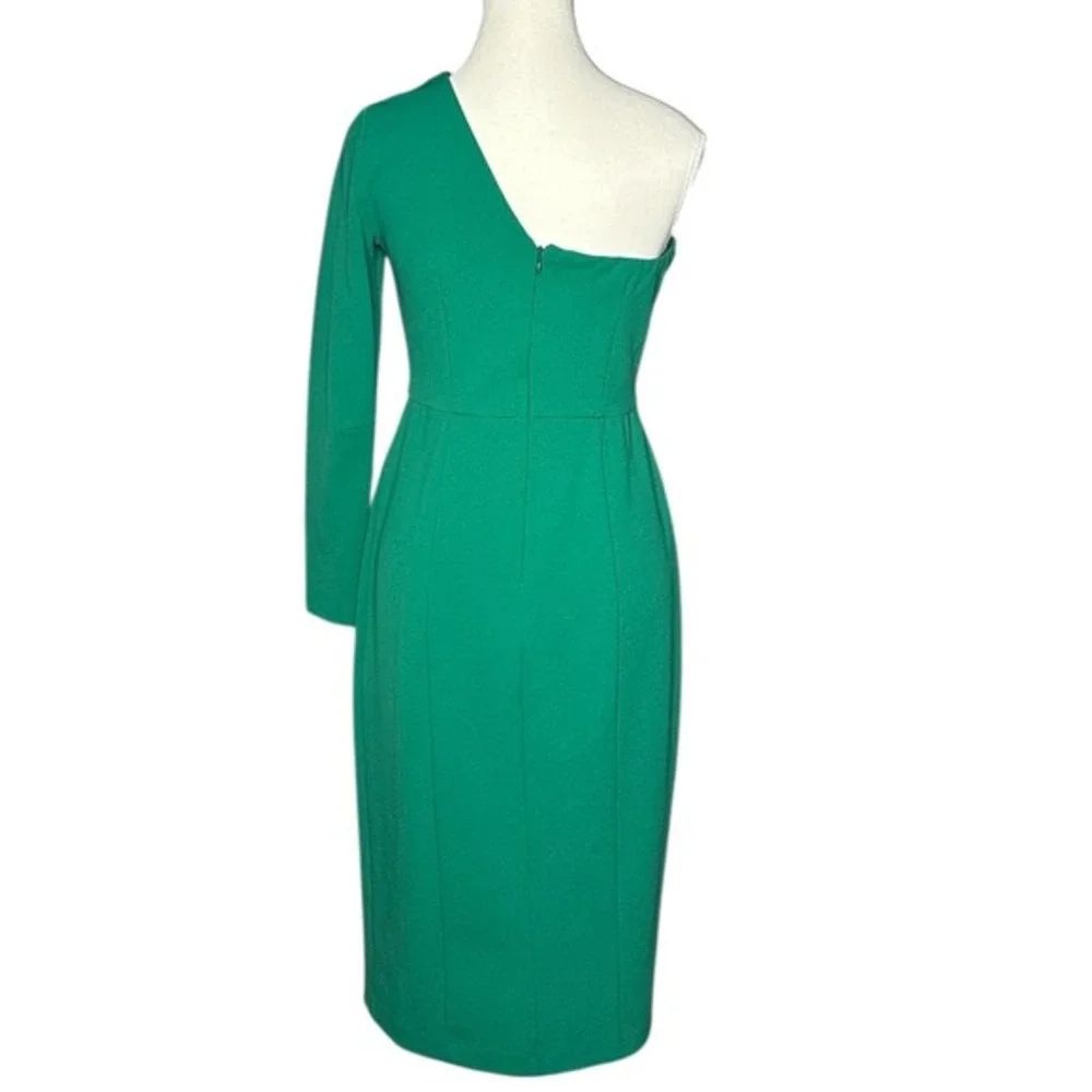 Donna‎ Morgan One Shoulder Midi Emerald Green Front Slit Party Dress Size 2